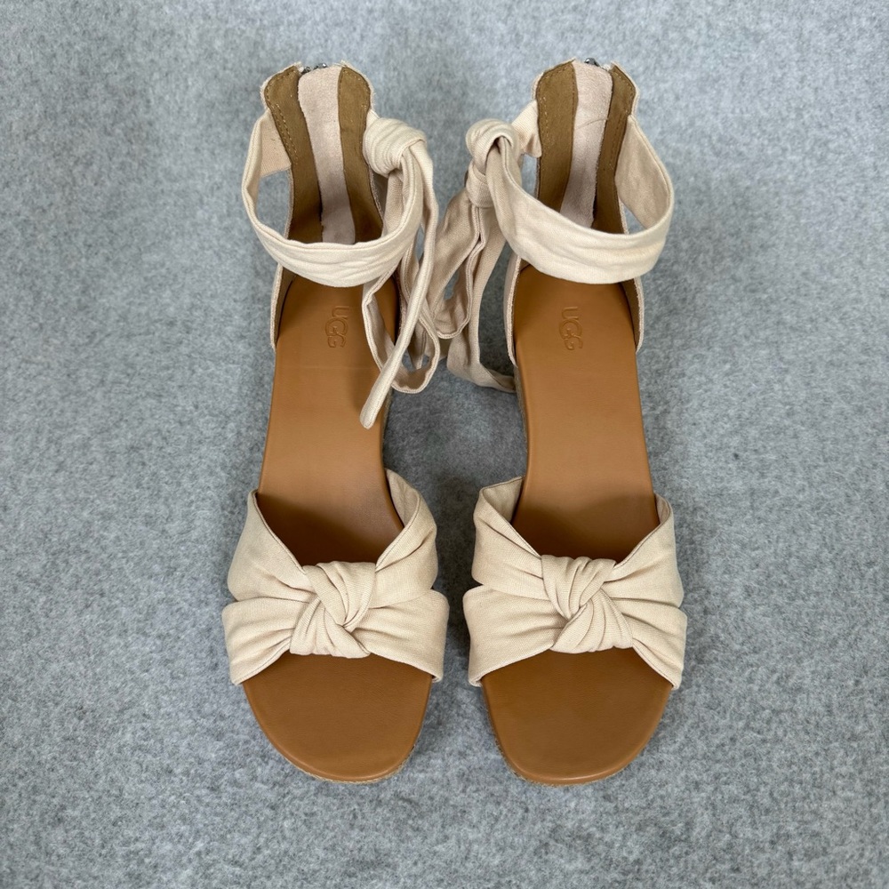 UGG Womens Yarrow Espadrille Wedge Sandal US 9.5 Zip Back Adjustable Tie New - Picture 2 of 16